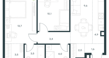 3-к. квартира, 56&nbsp;м²
