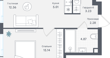 1-к. квартира, 42&nbsp;м²