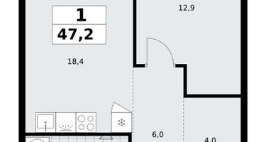 1-к. квартира, 47 м²