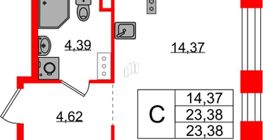 Студия, 23&nbsp;м²