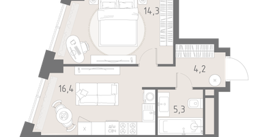 1-к. квартира, 40 м²
