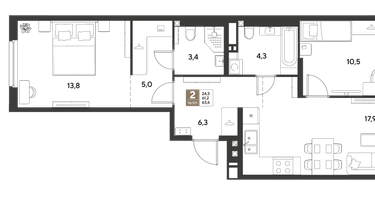 2-к. квартира, 63&nbsp;м²