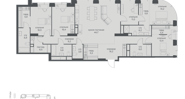 5-к. квартира, 194 м²