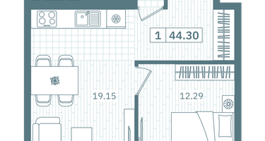 1-к. квартира, 44&nbsp;м²