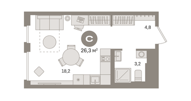 Студия, 26 м²