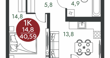 1-к. квартира, 40 м²
