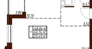 1-к. квартира, 48&nbsp;м²