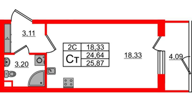 Студия, 24&nbsp;м²