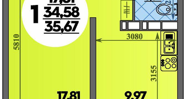 1-к. квартира, 35&nbsp;м²