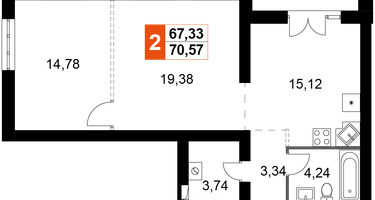 2-к. квартира, 70&nbsp;м²