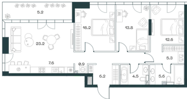 3-к. квартира, 107&nbsp;м²