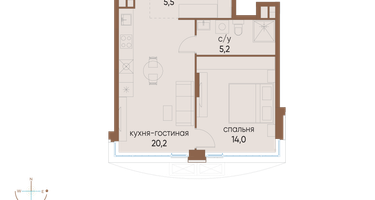 1-к. квартира, 44 м²