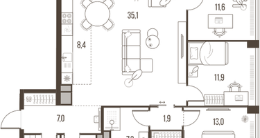4-к. квартира, 107&nbsp;м²