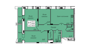 3-к. квартира, 99&nbsp;м²