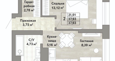 2-к. квартира, 37&nbsp;м²