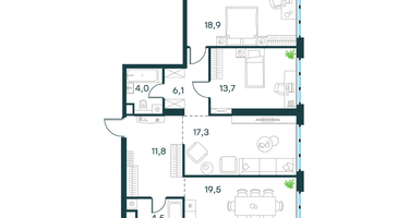 3-к. квартира, 95&nbsp;м²