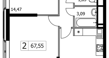 2-к. квартира, 67&nbsp;м²