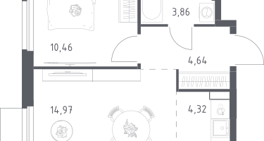Студия, 38&nbsp;м²