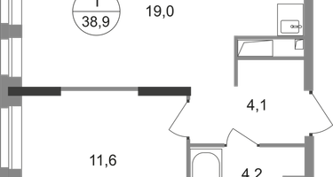 1-к. квартира, 38 м²