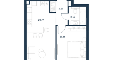 1-к. квартира, 41 м²