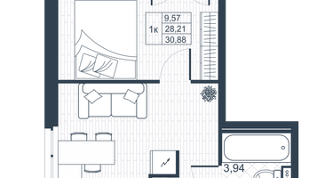1-к. квартира, 29&nbsp;м²
