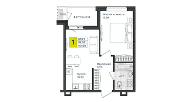 1-к. квартира, 40&nbsp;м²