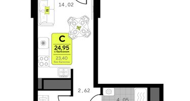 Студия, 24 м²