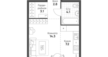 1-к. квартира, 31&nbsp;м²