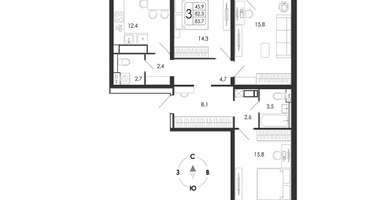 3-к. квартира, 83 м²