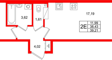1-к. квартира, 38&nbsp;м²