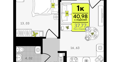 1-к. квартира, 40 м²