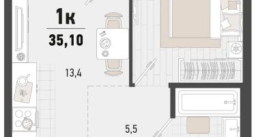 1-к. квартира, 33&nbsp;м²