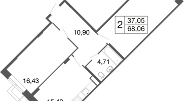 2-к. квартира, 68&nbsp;м²