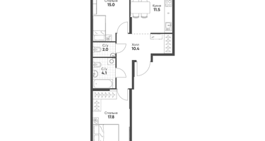 2-к. квартира, 62&nbsp;м²