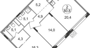 2-к. квартира, 80 м²