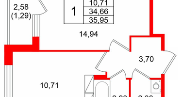 1-к. квартира, 35 м²