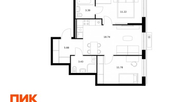 2-к. квартира, 54&nbsp;м²
