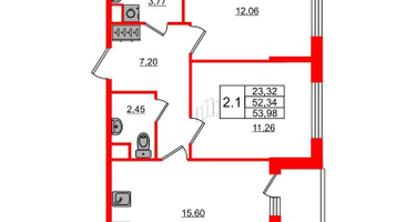 2-к. квартира, 52&nbsp;м²