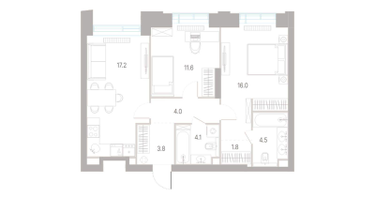 2-к. квартира, 63&nbsp;м²