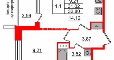 1-к. квартира, 31&nbsp;м²