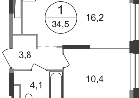 1-к. квартира, 34&nbsp;м²