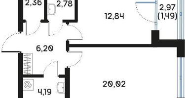 1-к. квартира, 49&nbsp;м²