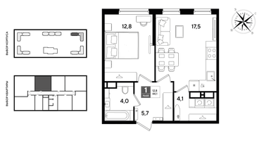 1-к. квартира, 44&nbsp;м²