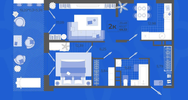 2-к. квартира, 63&nbsp;м²