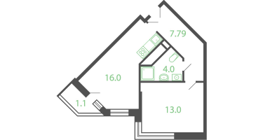 1-к. квартира, 42&nbsp;м²