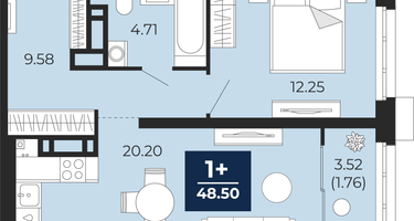 1-к. квартира, 46&nbsp;м²