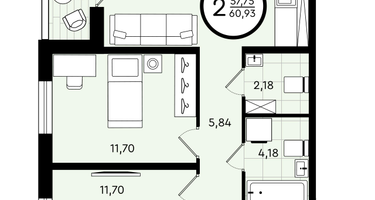 2-к. квартира, 60&nbsp;м²