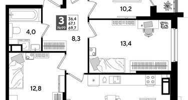 3-к. квартира, 68 м²