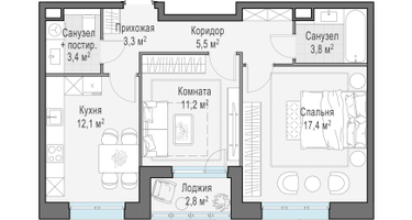 2-к. квартира, 57&nbsp;м²