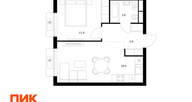 1-к. квартира, 39 м²